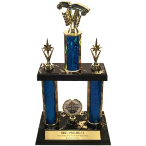 14" 2-column Pinewood Derby® trophy with blue/gold column