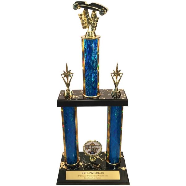 18" 2-column Pinewood Derby® trophy with blue/gold column