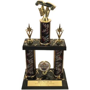 14" 2-column Pinewood Derby® trophy with Racing Flag column